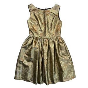 Johanna Johnson Metallic Fit & Flare Dress‎ Gold 6 Party Cocktail Holiday NYE